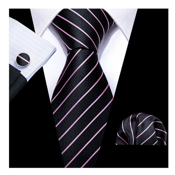 Black and pink stripe tie set - Picture 2 of 6
